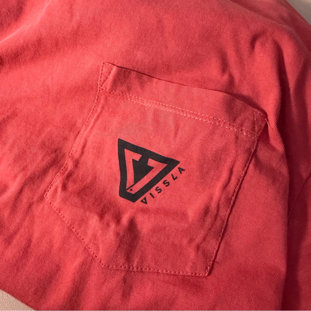 VISSLA Men’s X-Large Red Long Sleeve Pocket Tee Organic Cotton Surf Minimalist